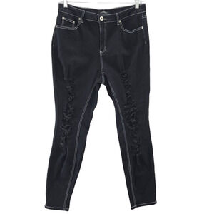 NWT Ashley Stewart Jeans Womens 16 Skinny Black Stretchy Distressed Ripped